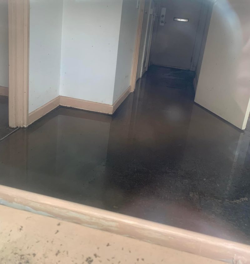Sewage spillage on floor of now vacant flat 