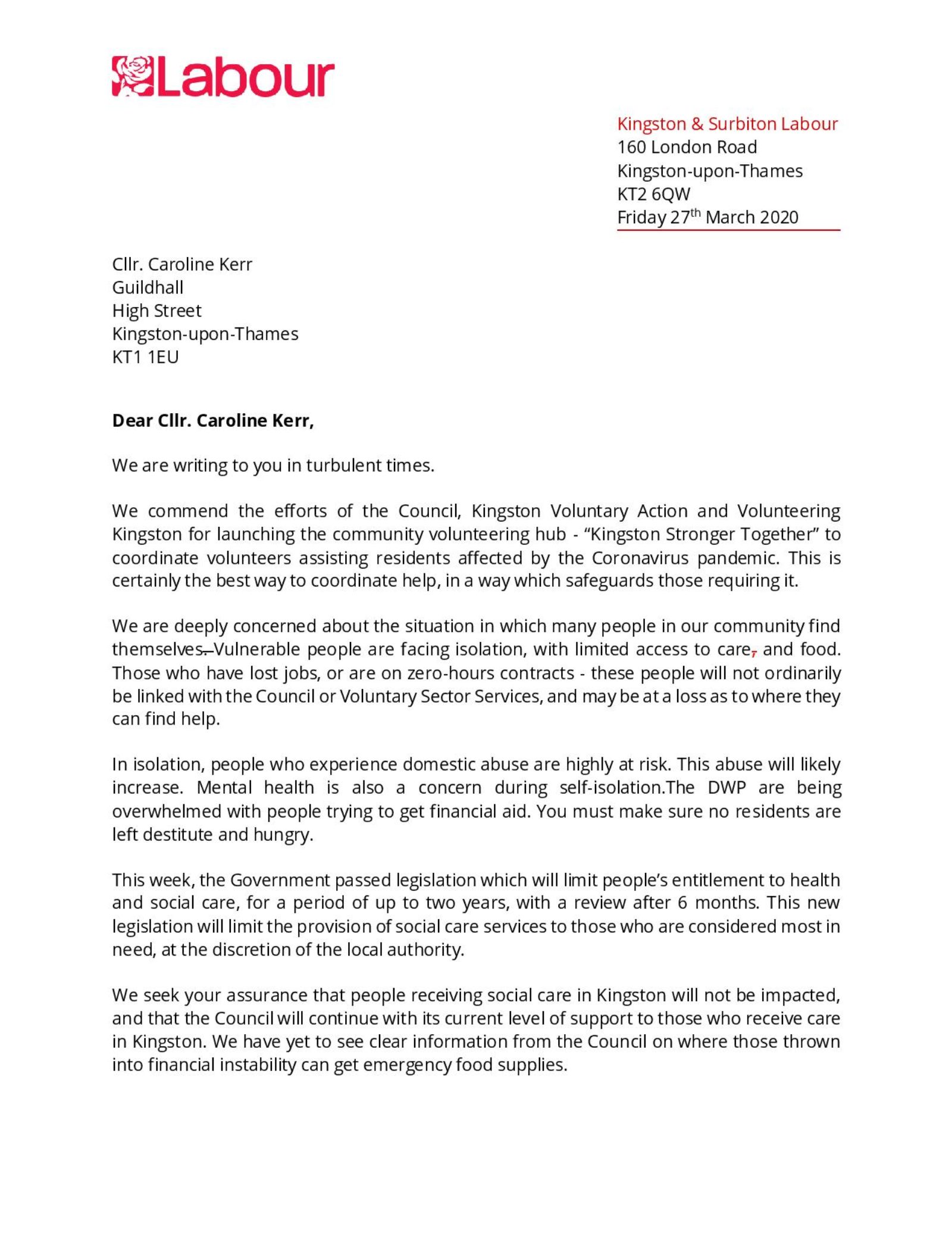 letter to council re corona march 1