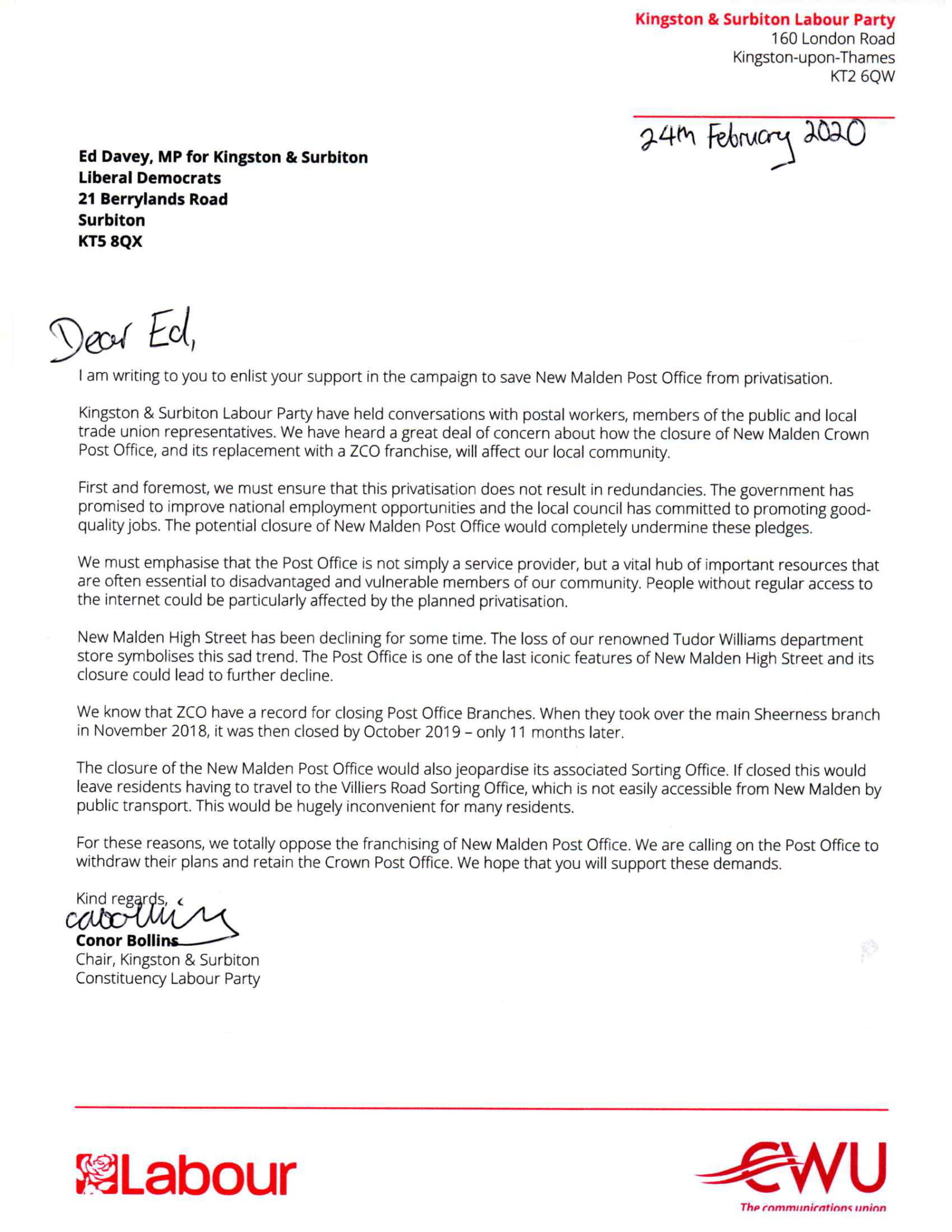 Letter to Ed Davey