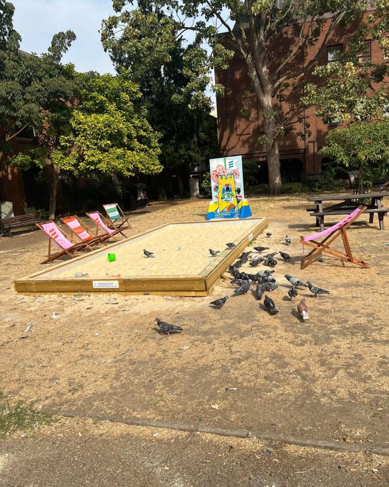 pigeons and sandpit in the memorial gardens 